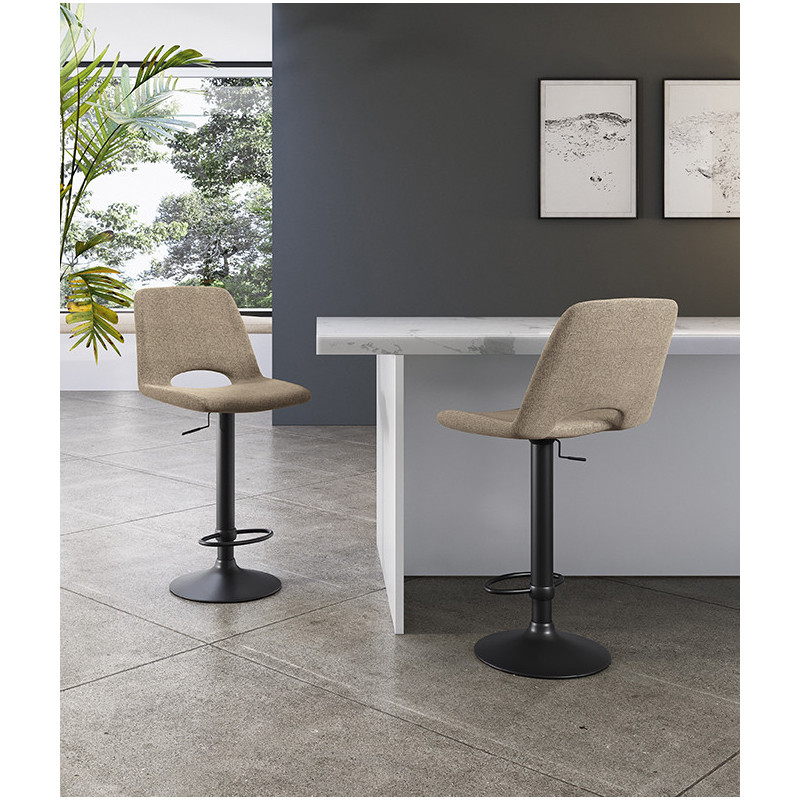 Set di 2 Sgabelli con alzata a GAS rivestito in tessuto easy-clean Gambe metallo verniciato Alex 45cm X 52cm H 88,5/103,5cm Ston