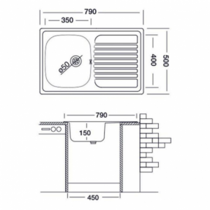 Zoom Lavello Classic 273 79x50 cm destro