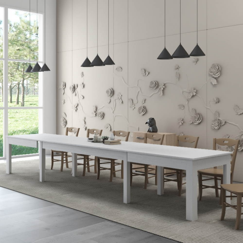 Tavolo Super4 160x90 allungabile a 320 cm bianco frassinato