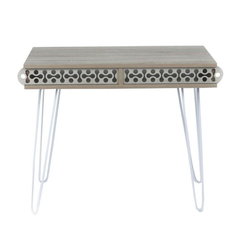 Scrivania Illia piedi in metallo bianco e piano rovere 96x51x75 HMT190642
