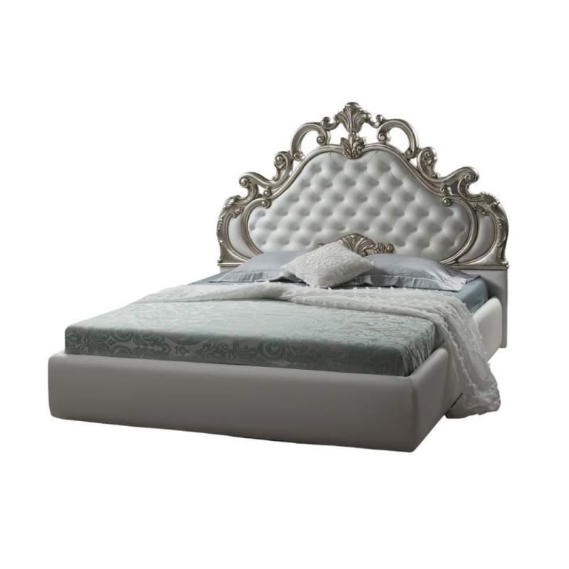Letto matrimoniale barocco Aleksandra bianco contenitore