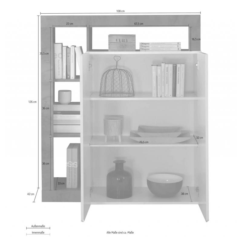 Credenza Mogol bianco lucido pero 108x42x127H
