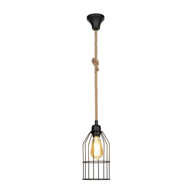 Lampada a sospensione Halat ASZ0549 in metallo nero e corda