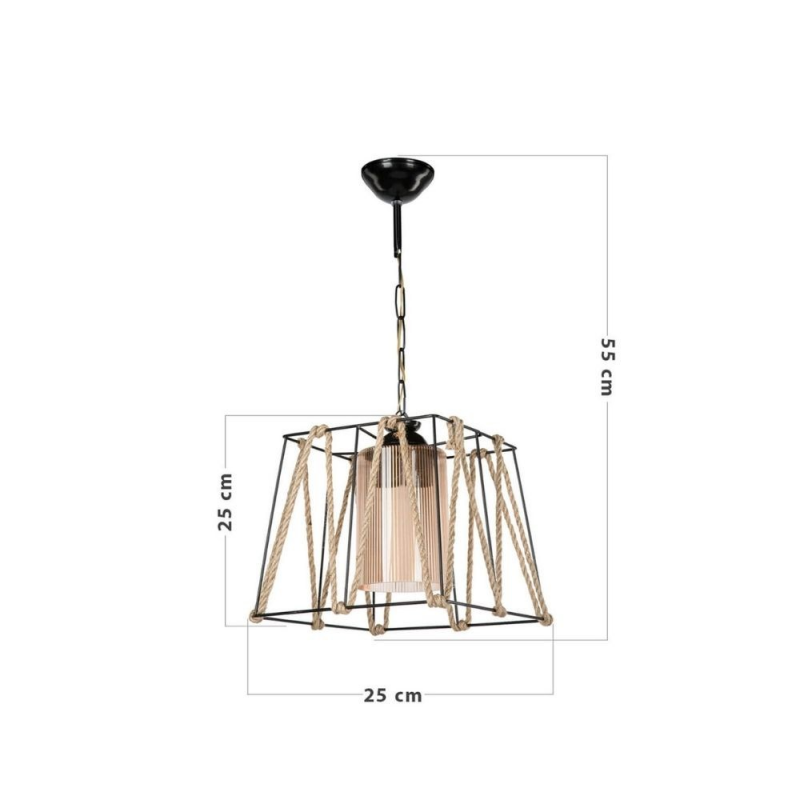Lampada a sospensione Likya ASZ0990 in metallo nero e corda