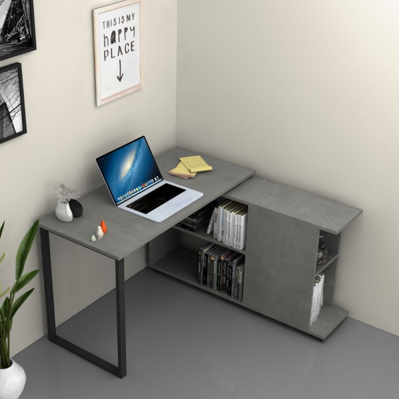 Scrivania con libreria Oslo cemento 120x60 cm.