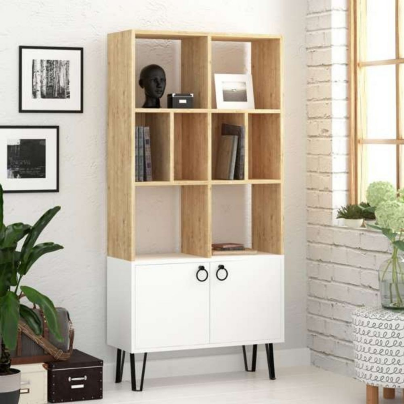 Libreria Bene con ante rovere bianco
