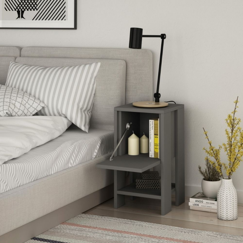Comodino Ema antracite anta ribalta 30x30x55h