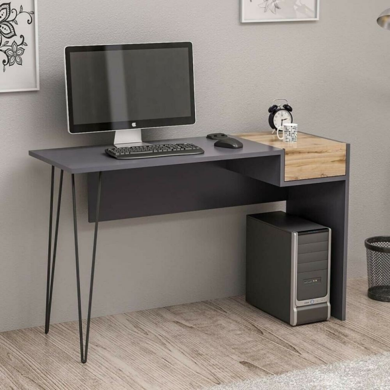 Scrivania Candy antracite noce porte usb 121x45