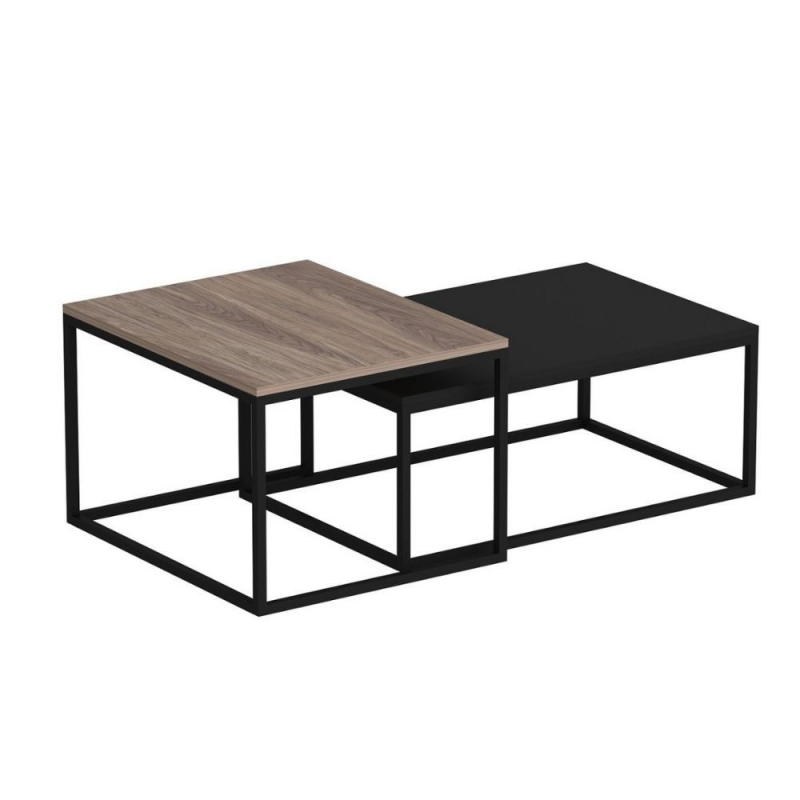 Set tavolini da salotto Leka nero e noce struttura in metallo