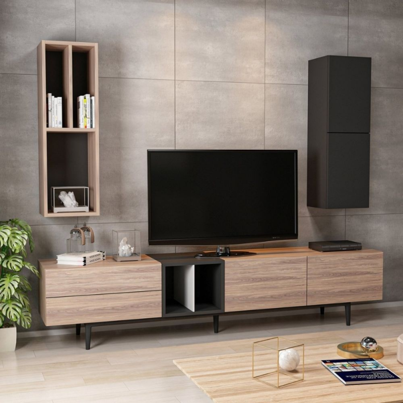 Parete attrezzata Diany 195 rovere antracite