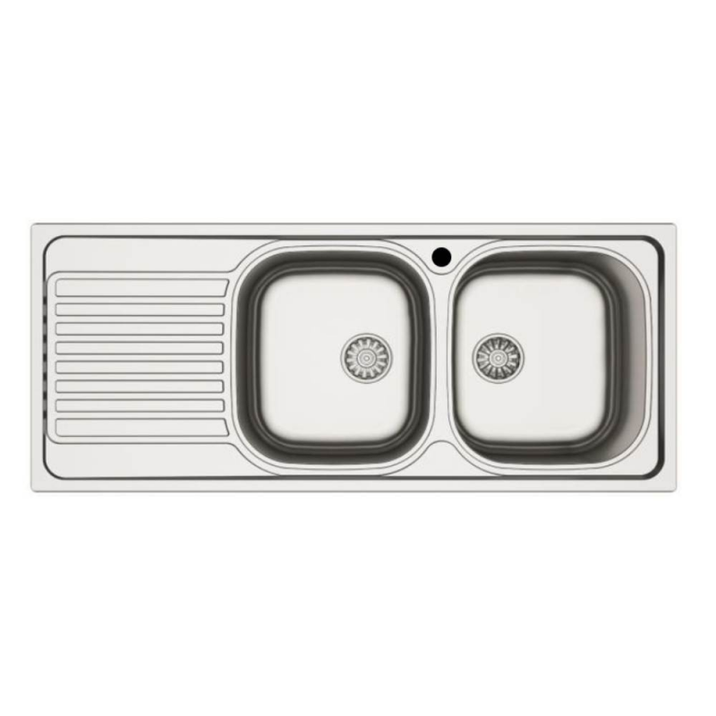 Lavello incasso cucina MP1162SX acciaio116x50 cm due vasche e gocciolatoio sinistro
