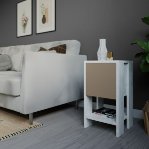 Zoom Comodino Ema anta ribalta colore bianco tortora 30x30x55h
