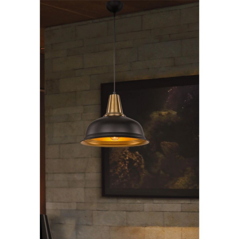Lampada a sospensione Rena ASZ1341 metallo nero interno oro