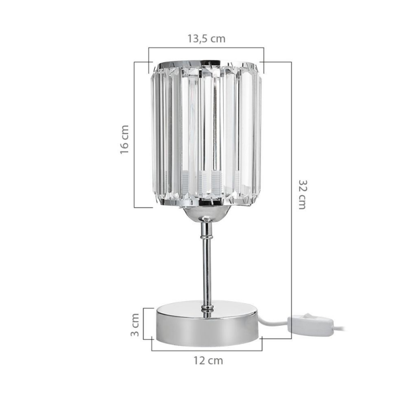 Lampada da tavolo Alis cromata e paralume effetto cristallo MNG7079