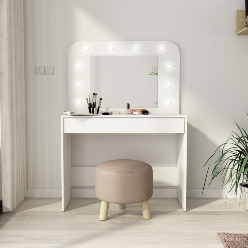 Toilette 1780 con specchio luci e cassetti bianco