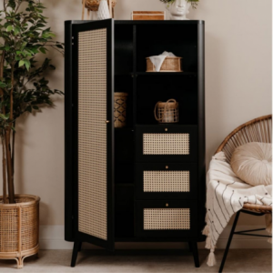 Zoom Credenza KUTA53 nera 3 cassetti e anta effetto rafia