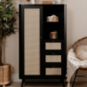 Credenza KUTA53 nera 3 cassetti e anta effetto rafia