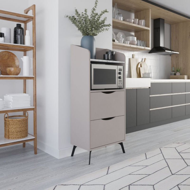 Mobile multiuso Gorki con cassetti light mocha e ripiano carrara bianco
