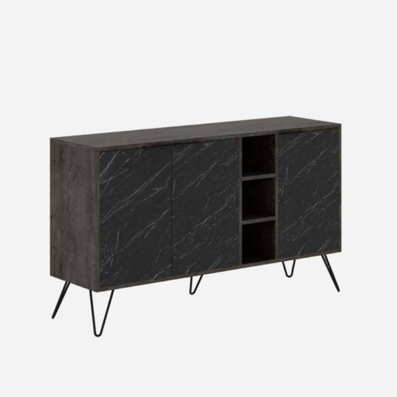 Madia Clara Bendir dark coffe 3 ante effetto marmo nero 142x35,5x83h