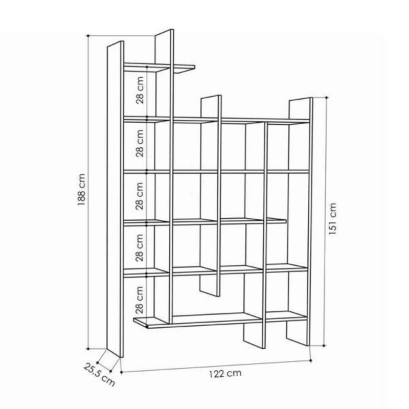 Libreria Manco antracite 6 ripiani 122x25.5x188H