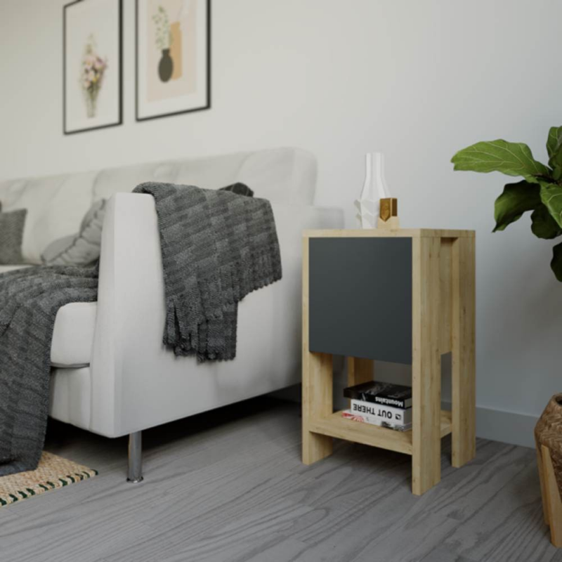 Comodino Ema rovere e antracite anta ribalta 30x30x55h