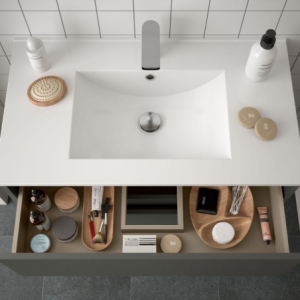 Zoom Mobile bagno sospeso Claros80 grigio opaco con lavabo 2 cassetti 80x45x56h