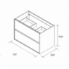 Mobile bagno sospeso Claros80 grigio opaco con lavabo 2 cassetti 80x45x56h