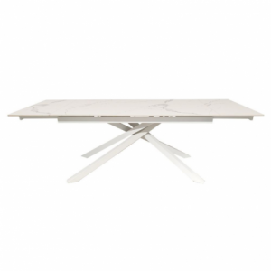 Tavolo allungabile Nefti con top in ceramica colore bianco statuario lucido con gambe bianche