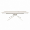 Tavolo allungabile Nefti con top in ceramica colore bianco statuario lucido con gambe bianche