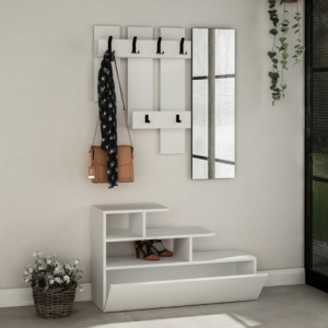 Zoom Mobile ingresso Vesty bianco con scarpiera e specchio