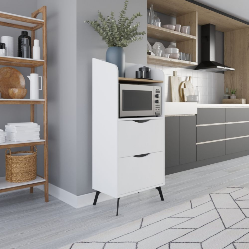 Mobile multiuso Gorki con cassetti bianchi e ripiano rovere