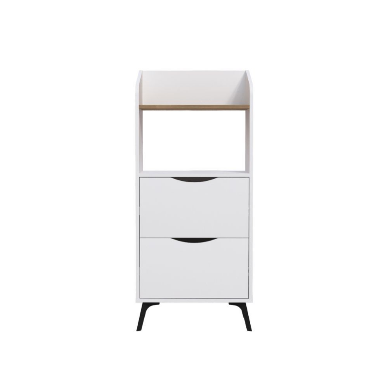 Mobile multiuso Gorki con cassetti bianchi e ripiano rovere