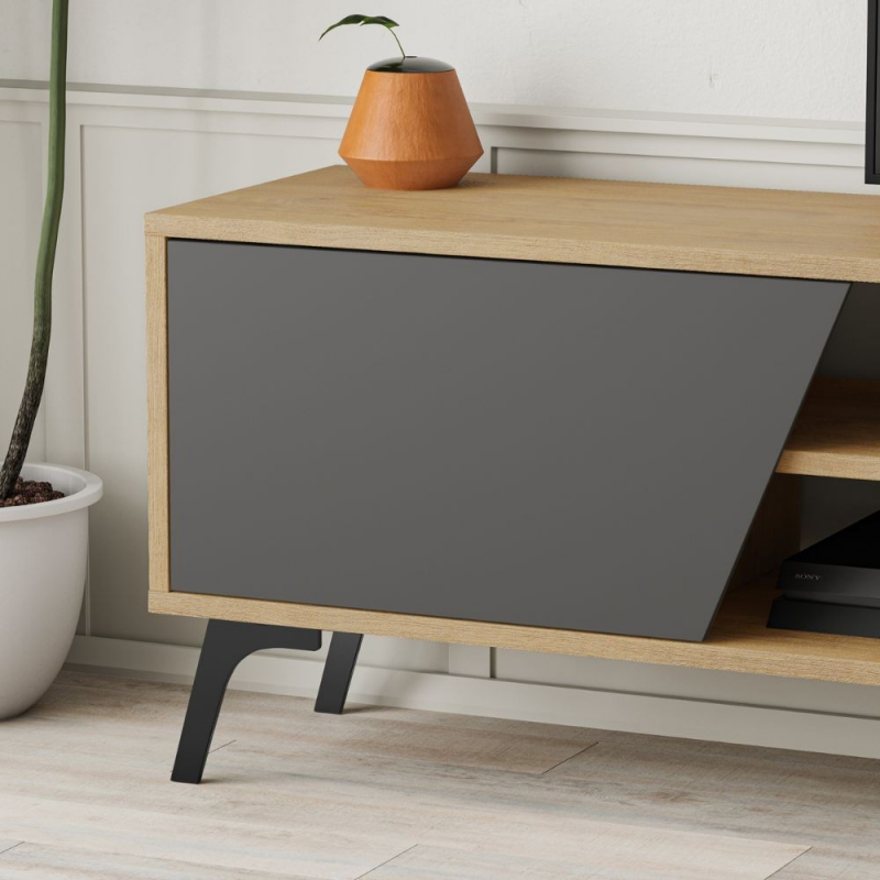 Porta tv Fiona rovere con anta antracite e mensola
