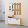 Mobile ingresso Rudolf XL bianco effetto lucido e rovere con maniglie nere
