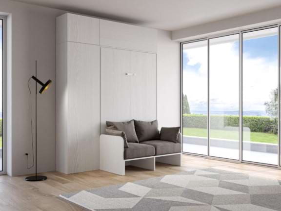 letto a scomparsa verticale kentaro itamoby, letto salvaspazio con divano sofà 2 posti, colla pensile verticale e orizzontale superiore